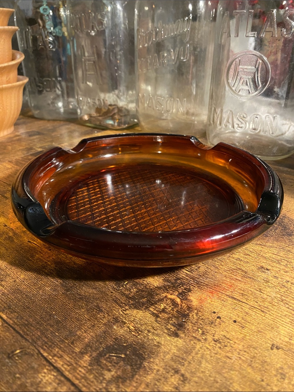 Amber Glass Ashtray - Classic Home Bath Accent